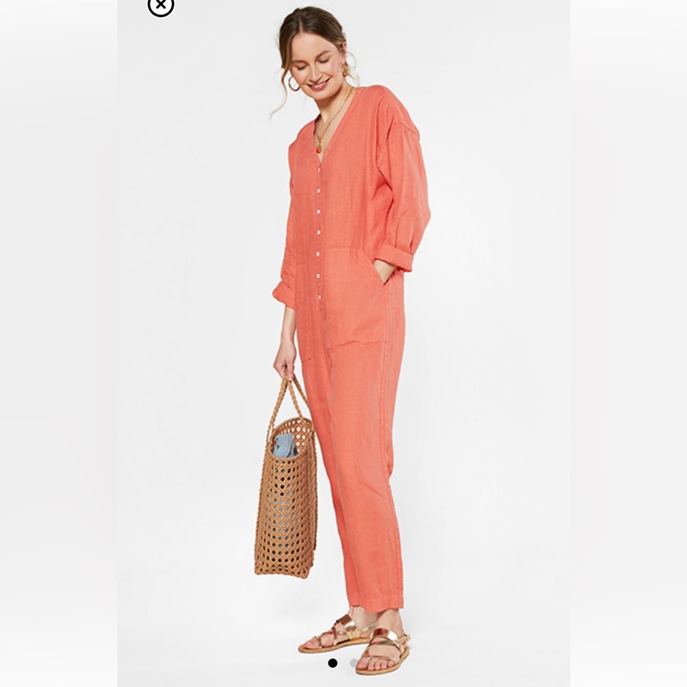 NWT Outerknown Linen Retrograde jumpsuit sunset peach color size small